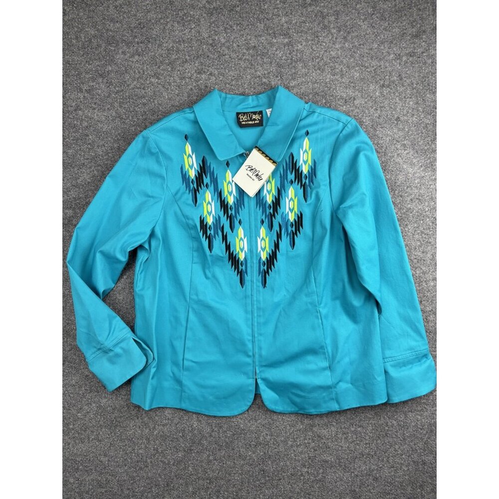 Bob Mackie Jacket Womens Large Embroidered Zip Up Western Aztec Southwestern